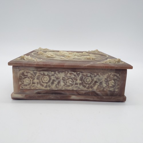 Vintage Incolay Stone Composite Jewelry Box With Tray Cherub Angels & Floral - Picture 3 of 18