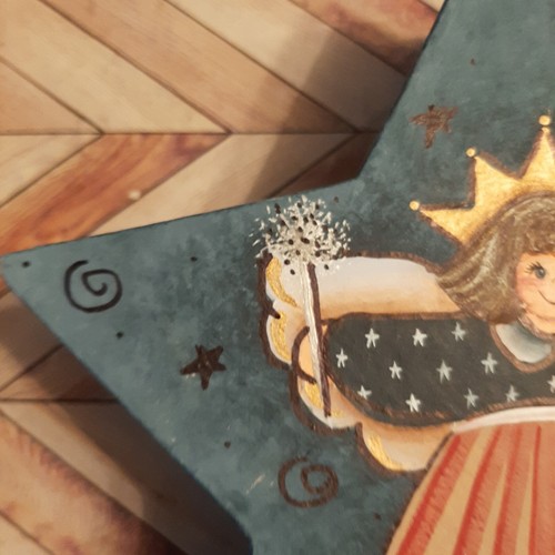Peace On Earth Patriotic Angel Memory Box Hand Painted Paper Mache Star Shaped - Picture 3 of 9