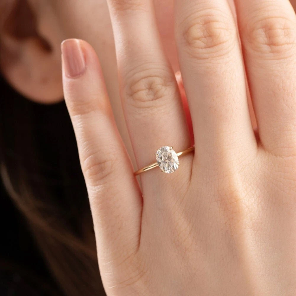 14K Yellow Gold Diamond Ring IGI GIA Certified Lab Created 1.50 Ct Oval Cut Band