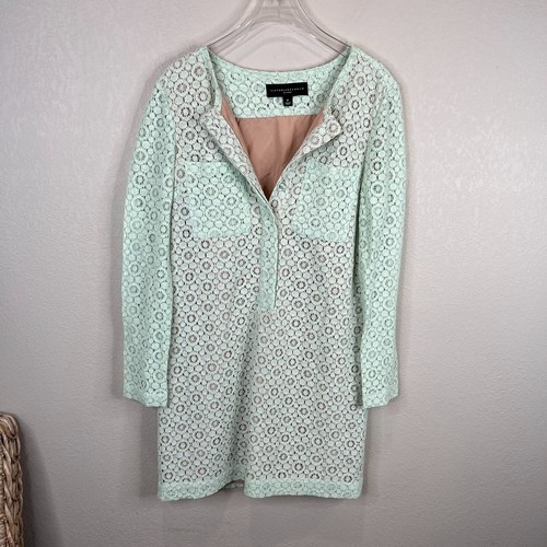 Victoria Beckham Women Lace Mini Dress Mint Green Long Sleeve Size M