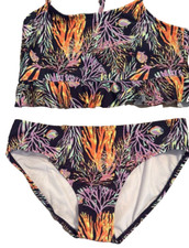 Salt Life "Coral Lounge" Girls Size 14 Bikini Purple with Ruffles and sea life