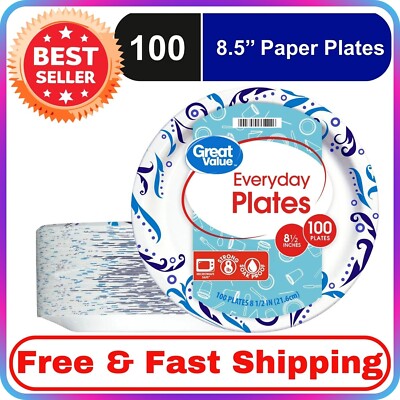 Great Value 8.5'' Everyday Disposable Paper Plates, 100 Count