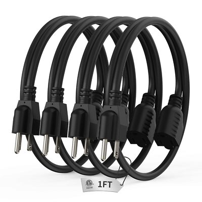 PLUGTUL 3 FT Extension Cord 2-Pack – 16 Gauge 3 Prong Grounded SJTW, ETL Listed, 13A 125V, Indoor/Outdoor Use