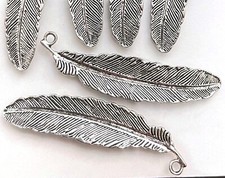 52mm Feather Charms Antique Silver Pewter Pendants 4pcs