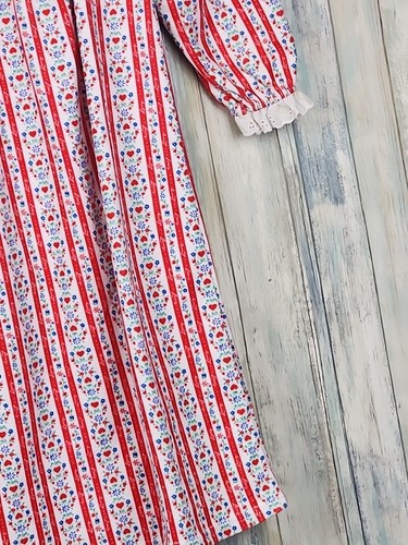 Lanz Of Salzburg Girls M 7/8 Red Striped Floral Flannel Nightgown Knee Length - Picture 4 of 8
