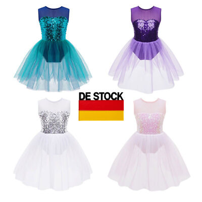 DE Mädchen Leotard Ballet Kleid Pailletten Tutu Rock Ballettanzug Latein Jazz