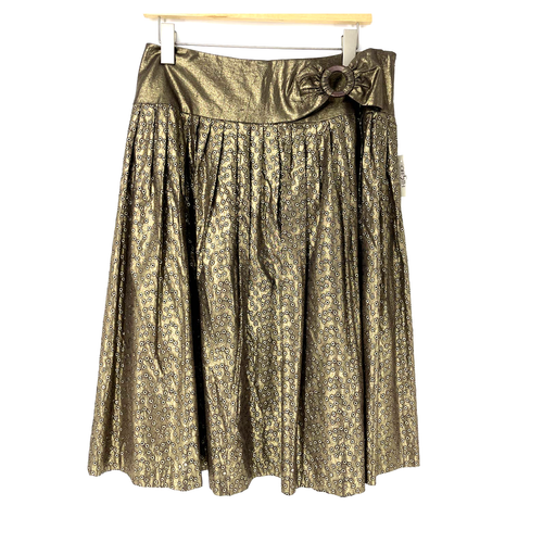 Saks Off 5th Metallic Gold Embroidered Eyelet A-Line Pleated Lined Skirt 10 - Picture 2 of 9