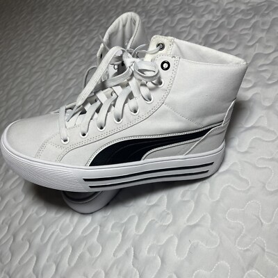 PUMA Womens Kaia 2.0 Mid Sneaker Platform White Black Shoes Size 9.5