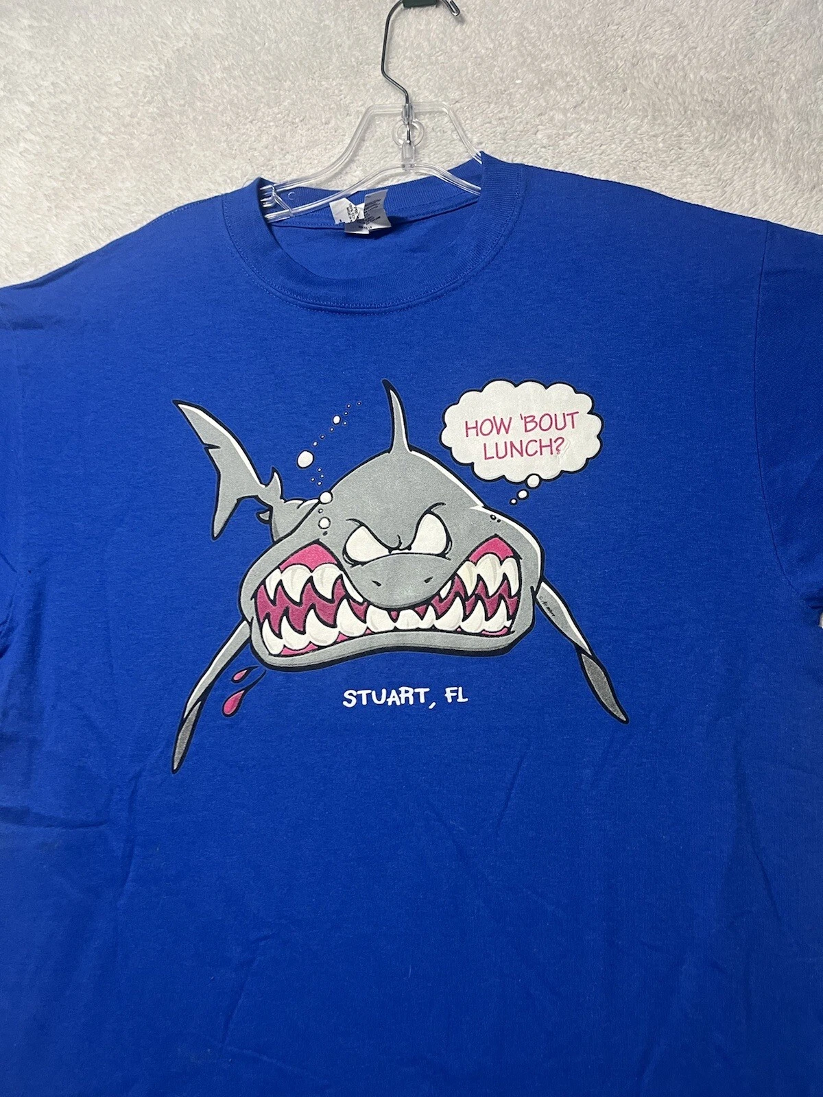 Shark Attack Men’s L Dark Humor How Bout Lunch Outdoor Florida fishing Shirt
