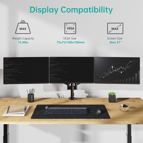 {Read Description}WALI Triple Monitor Arm for 17"- 27" Screen, Adjustable Gas Sp - Bild 4 von 9
