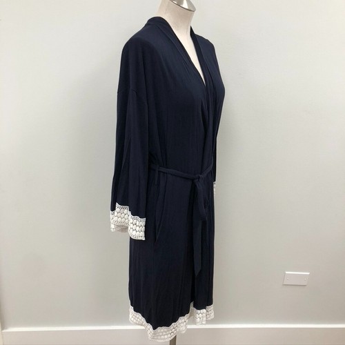 Angel Maternity Robe Sleepwear Womens Large Blue Eyelet Lace Trim Mid Length - Picture 7 of 15