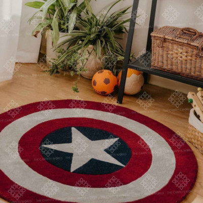Captain America Shield Round Hand Tufted Wool Rug For Bedroom,Kids Room,Home 7x7