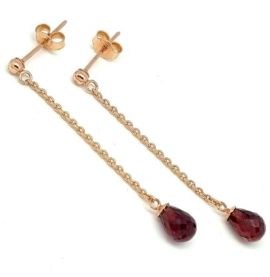 Genuine 9ct Rose Gold NATURAL Garnet Briolette Long Drop Earrings VIDEO avail