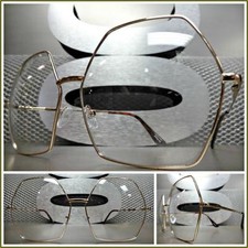 OVERSIZED VINTAGE RETRO Style Clear Lens EYE GLASSES Gold Hexagon Fashion Frame