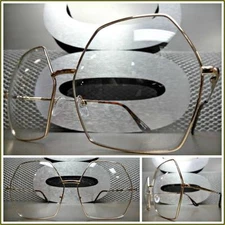 OVERSIZED VINTAGE RETRO Style Clear Lens EYE GLASSES Gold Hexagon Fashion Frame