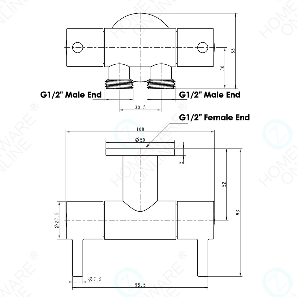 ACA Black/Chrome 1-In-2-Out Double Switch Dual Control Brass Toilet Bidet Valve - image 2 of 4