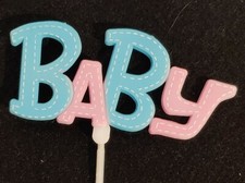 Vintage Plastic Baby 9 1/2in Long Cake/Planter Topper  Sign 1 3/4in x 4in 