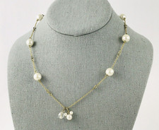 Dainty Disney Mickey Mouse Pearl Crystal Pendant Station Necklace Gold Tone 17"