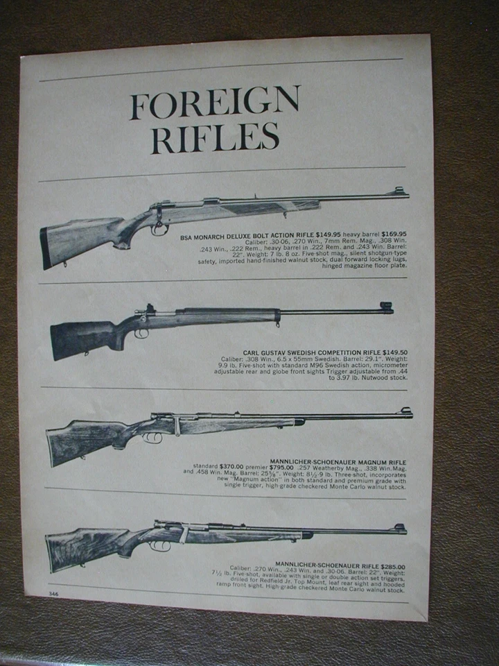 1969 Foreign Shotguns Rifles Franchi, BSA, Carl Gustav Vintage PRINT AD 64345 - Image 2 of 2