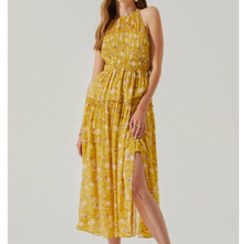 New NWT ASTR MARYAM FLORAL TIE NECK TIERED MIDI DRESS XS wedding spring summer