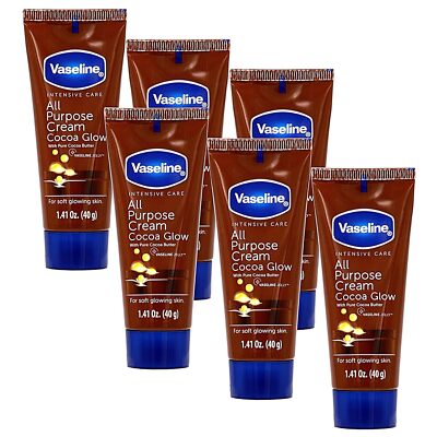 Vaseline All Purpose Cream Cocoa Glow, with Pure Cocoa Butter, 6-Pack, 1.41 FL O