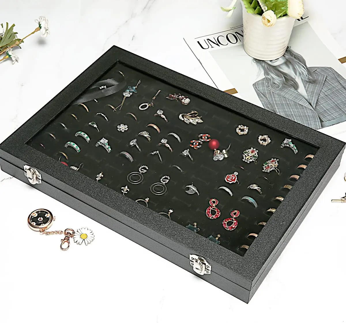 LIFKOME Caja de caja de anillo expositor de anillo de joyería Contenedor de  adorno Soporte de joyería Recipientes con tapas Retro Quinceañera Regalos