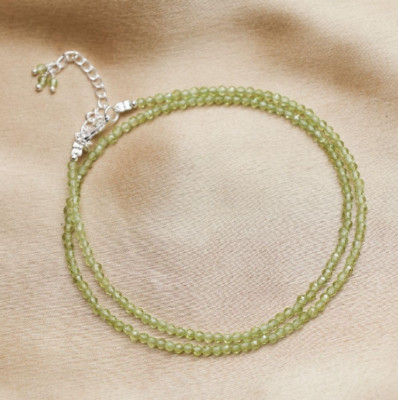 Mini Beaded Peridot Gemstone Beads Necklace 2mm Green Stones Choker Women Gift