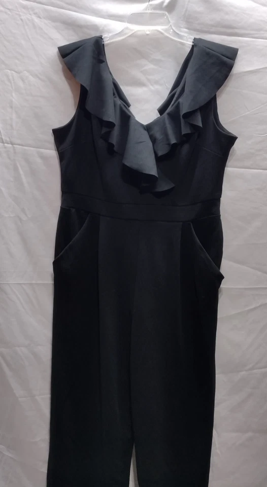 Tahari Arthur S. Levine Womens 12 Jumpsuit Black Sleeveless Ruffles Wide Leg - Image 2 of 4