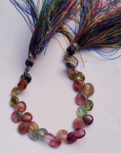 20 Ct Natural Watermelon Bi Color Tourmaline Heart Shape 4 inch Beads Gemstone - Picture 10 of 16