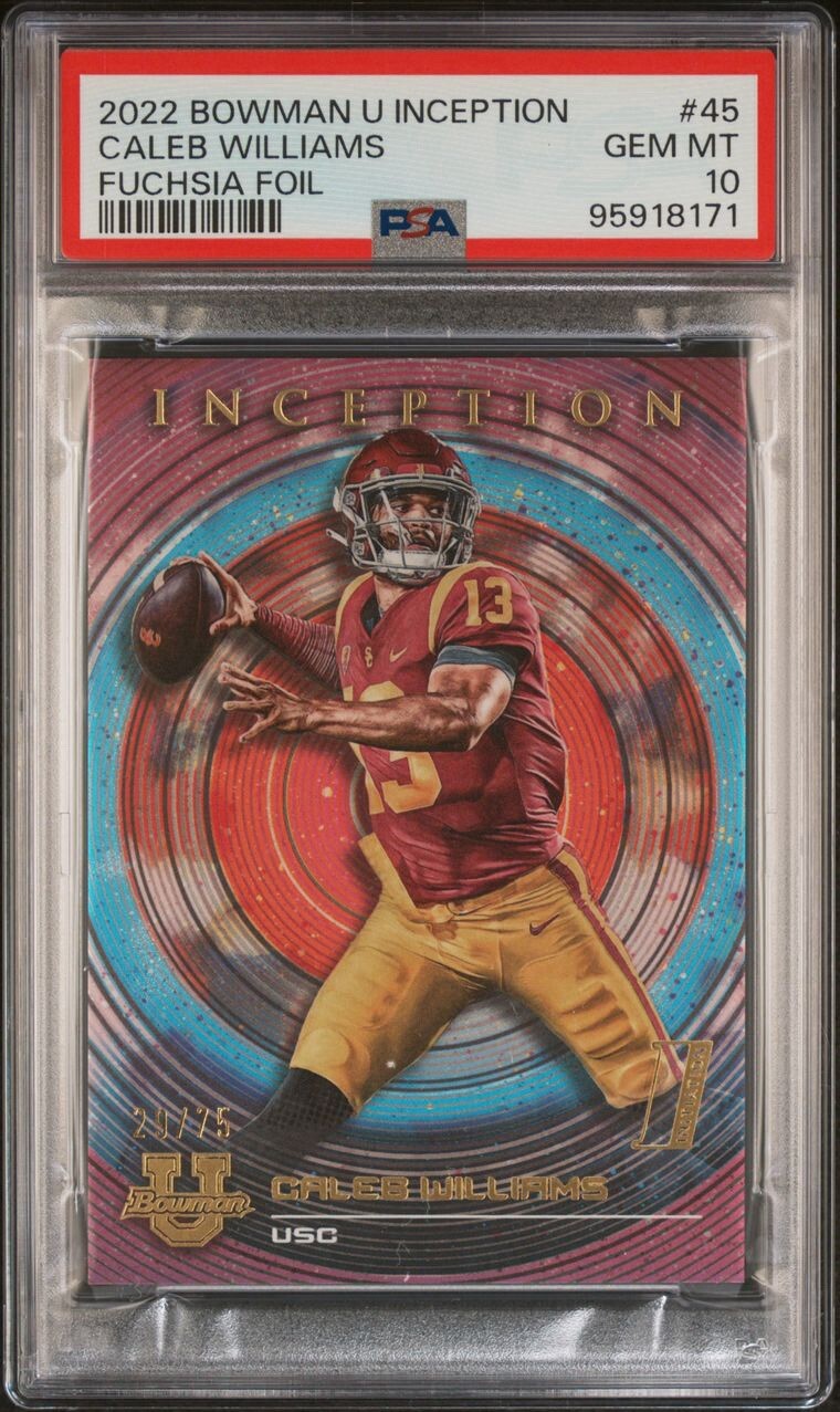 2022 Bowman Inception Fuchsia Foil #45 Caleb Williams /75 (RC) GEM PSA 10 POP 4