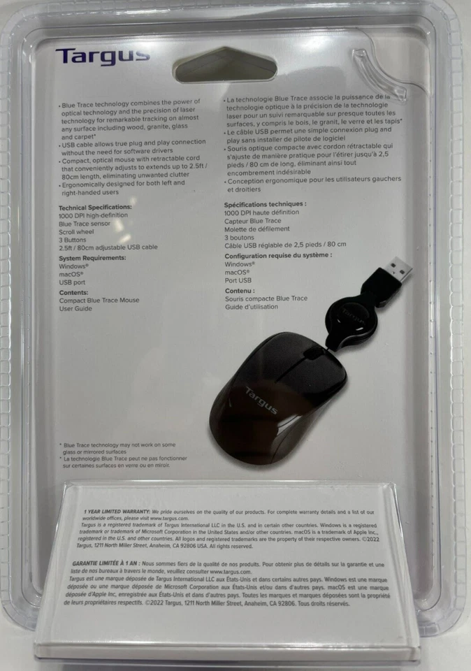 Targus - AMU75US - Compact Mouse with Retractable 2.5 ft. USB Cord - Black - Image 2 of 3