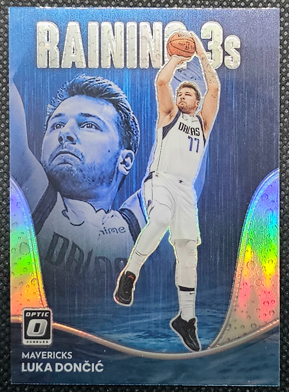 2022-23 Donruss Optic Luka Doncic Raining 3s Insert No. 7 Holo Silver Prizm SP