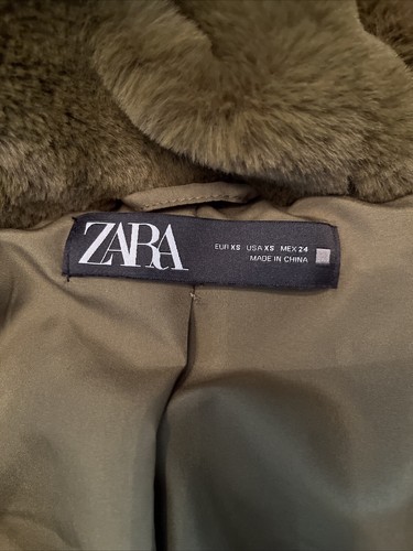Zara Womens Jacket Green Hooded Fluffy size S small - Picture 2 of 6