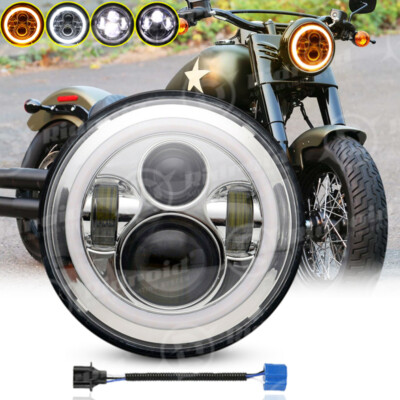 Chrome 7'' Inch LED Headlight Hi/Lo DRL Halo for Harley-Davidson Softail Slim FLS