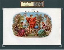 SCARCE Old Original VIATOR Cigar Label - MAN HOLDING WREATH - GLOBE - SHIPS