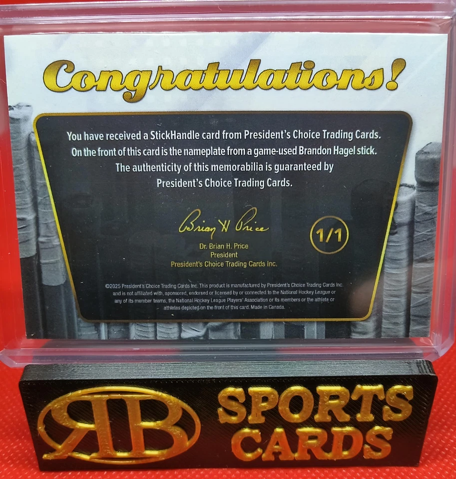 2025 Presidents Choice Seventh Edition Brandon Hagel Stick Handle 1/1 Lightning  - Image 2 of 2
