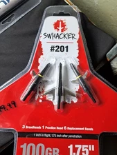 Swhacker SWH00201 2 Blade 100 Grain 1.75'' Cut Broadhead - 3 Pieces - Black