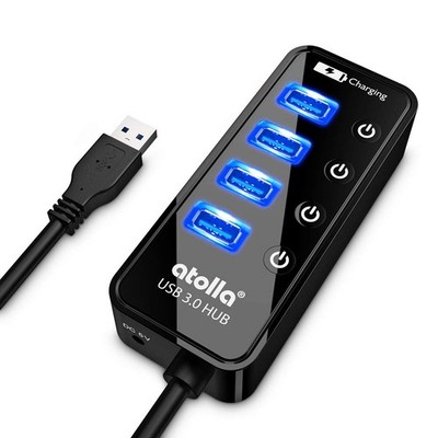 USB 3.0 Hub, atolla 4 Ports Super Speed 3 Hub Splitter with On 4-Port hub