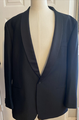 ''Bespoke Tuxedo Jacket 48L Black Wool Shawl Lapel Ermenegildo Zegna Fabric Italy