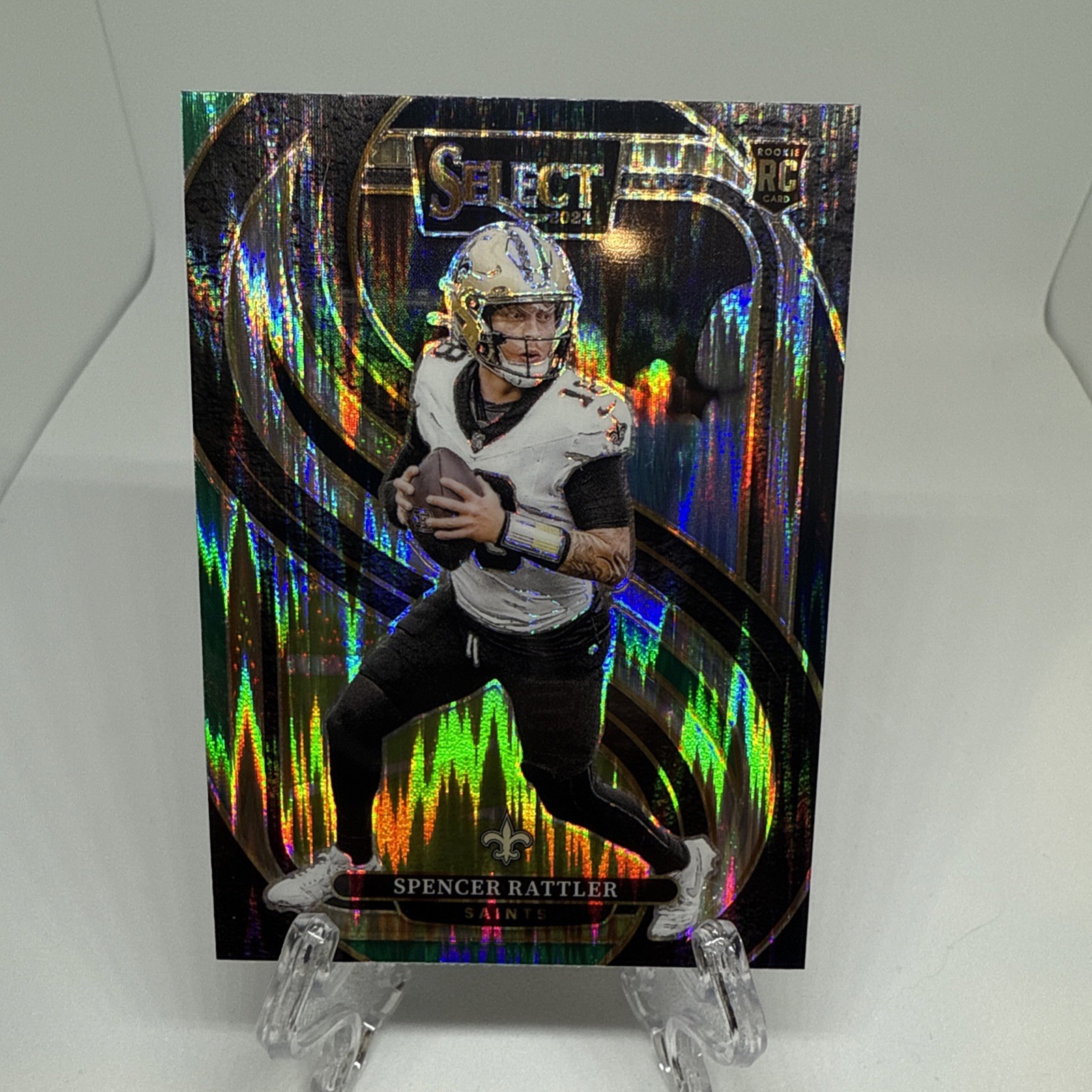 2024 Select Spencer Rattler Premier Level Green & Black Shock Prizm Rookie Card