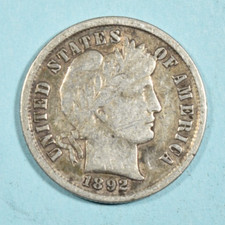 1892 Barber Dime ~ VF VERY FINE ~ 90% Silver 10c US Type Coin Collectible