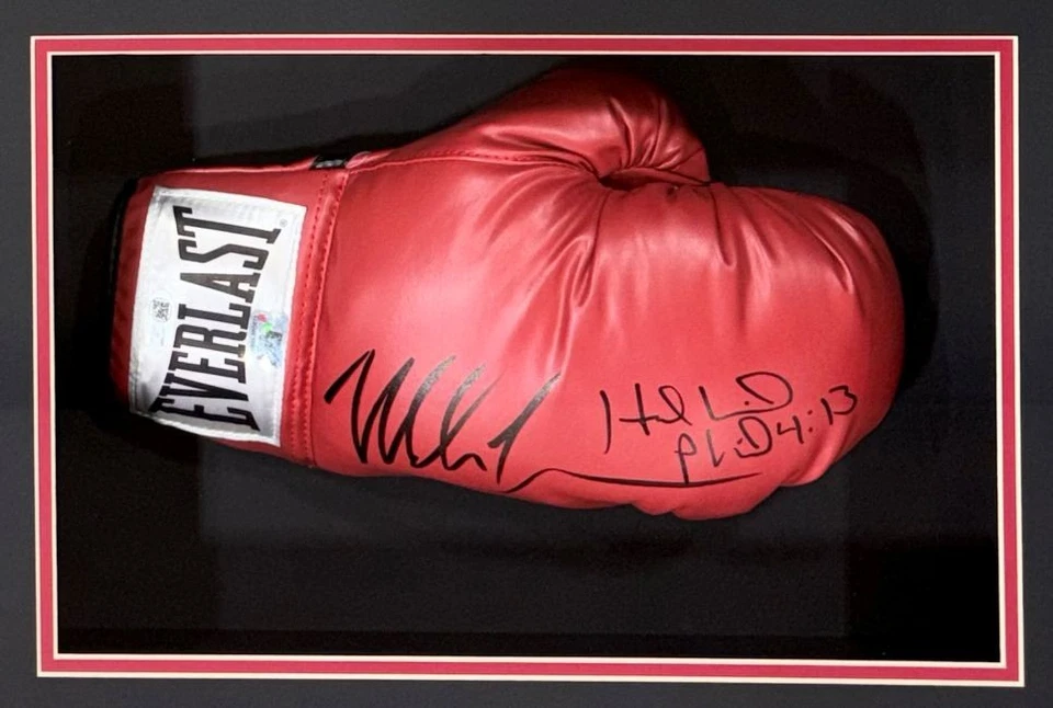 Mike Tyson Evander Holyfield Signed Framed Red Everlast Right Hand Glove JSA - Image 2 of 2