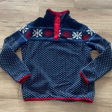 Lands' End Heritage Fleece snap placket pullover blue  white snowflake small