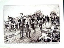 Original Old Antique Print 1916 World War R.A.M.C Wounded Siers Station Posts