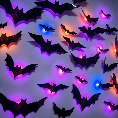 2026 New Halloween 3D Lighted Bats, LED Purple Bats 48-Bats