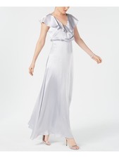 ADRIANNA PAPELL Womens Silver Short Sleeve Full-Length Evening A-Line Dress 0