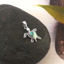Sterling Silver Sea Turtle Pendant with Abalone Shell Inlay Ocean Animal Jewelry