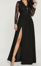 Elegantes Abendkleid Kleid florale Spitze Lace Langarm Abschlussball Gr. 42