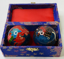 Vtg Chinese Baoding Balls Dragon Phoenix Cloisonne Meditation Chimes Copper Trim