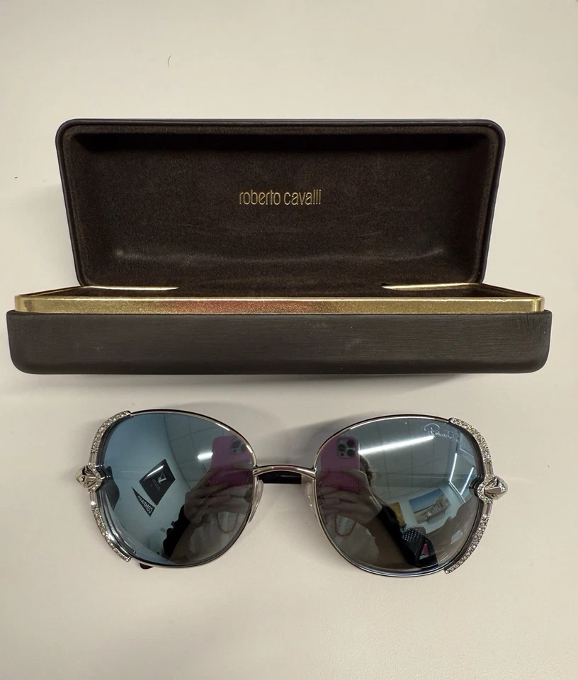 Очки солнцезащитные Roberto Cavalli Subra 974S 32X серебристые синие авиаторские со змеиным кристаллом - Изображение 2 из 4